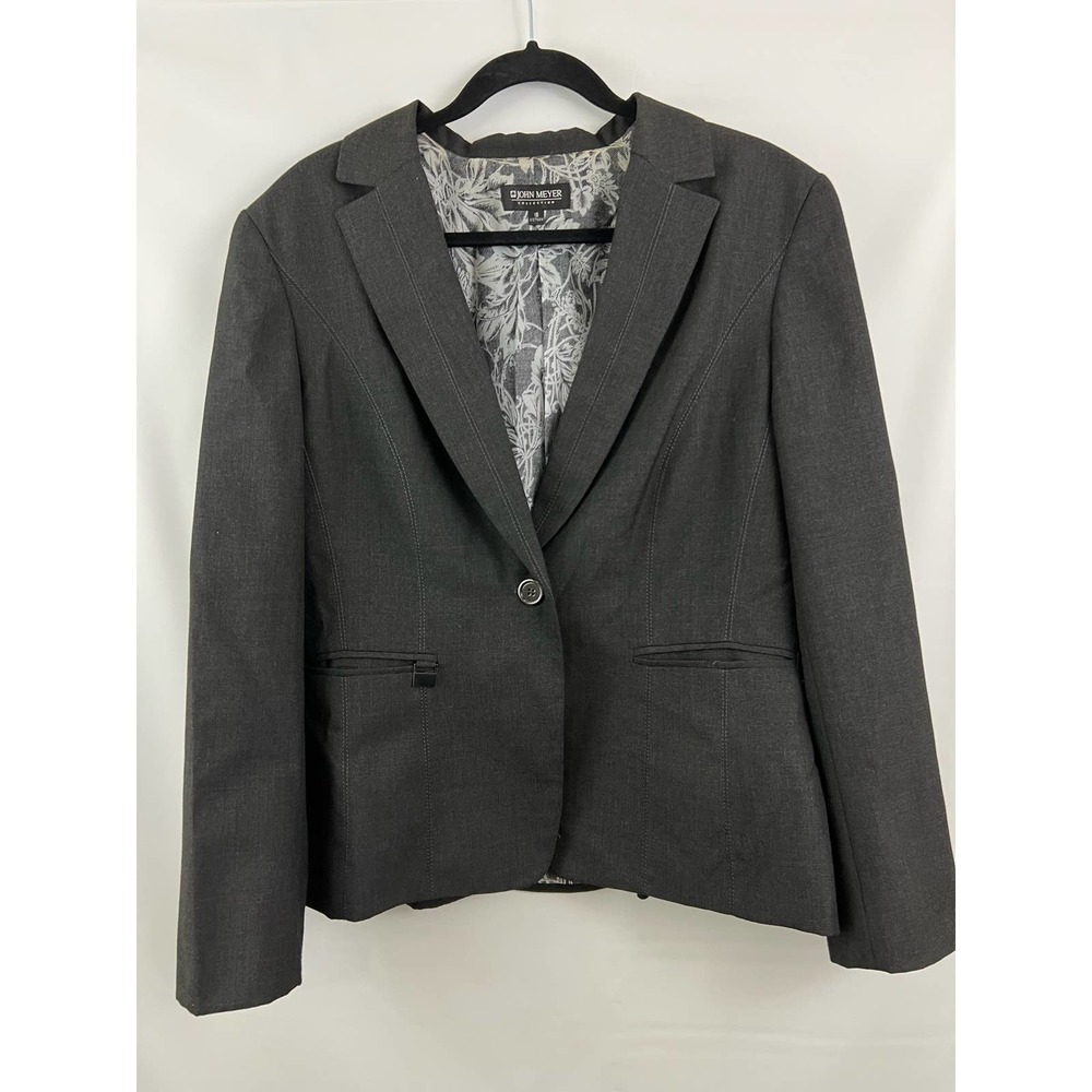 John Meyer Collection Womens Blazer Jacket Size 16 Black Padded Shoulders